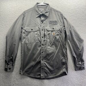 Carhartt Shirt Mens Medium Gray LS_LN Long Sleeve Button Down Chore Poly Cotton